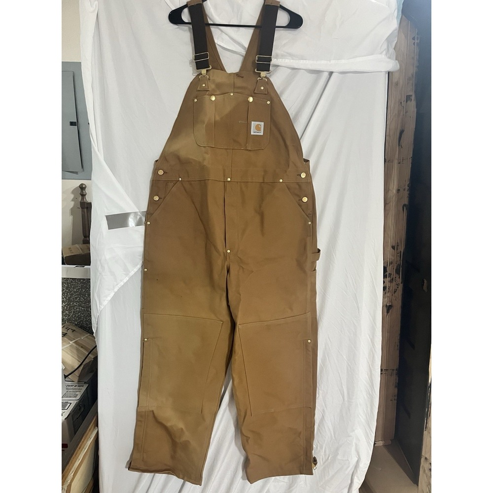 Vintage Carhartt R05 Brown Duck Canvas Bib Overalls Made in USA Mens 42x30 NWOT